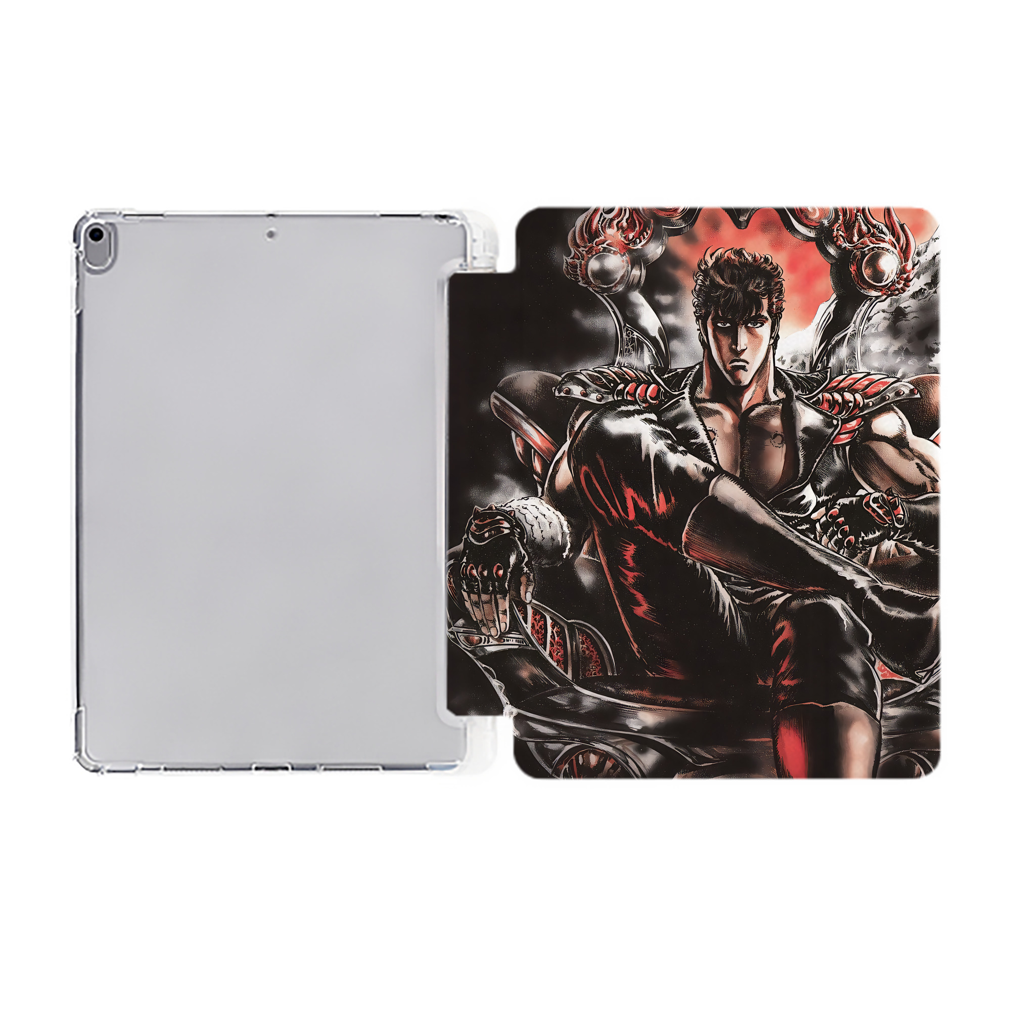（画像用） 北斗の拳 Fist of the North Star IPad ケース ペン収納付き 三つ折りスタンド PUレザー×シリコン 対応機種9.5/10.5/10.9インチ